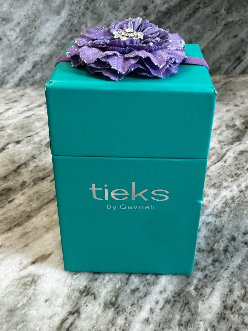 Tieks Teal Gift Box with Purple Flower Topper